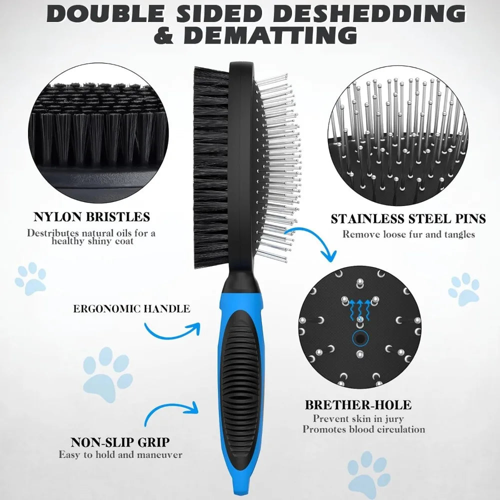 2PCS Dog Grooming Tools - Double-Sided Bath Brush Set