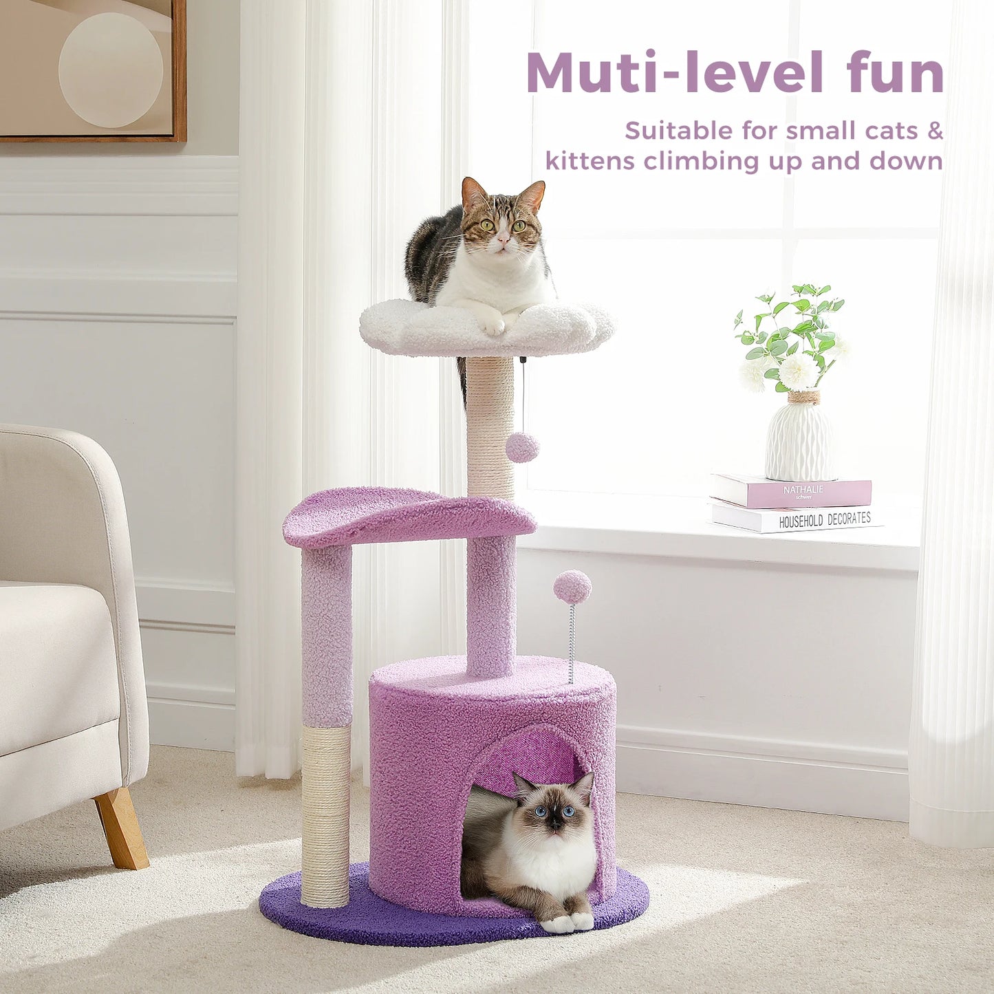 Flower Cat Tree for Indoor Cats with Soft Condo and Toys