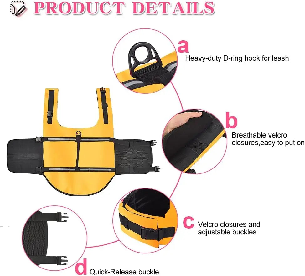 Ripstop Reflective Adjustable Life Jacket for Dogs Swimming