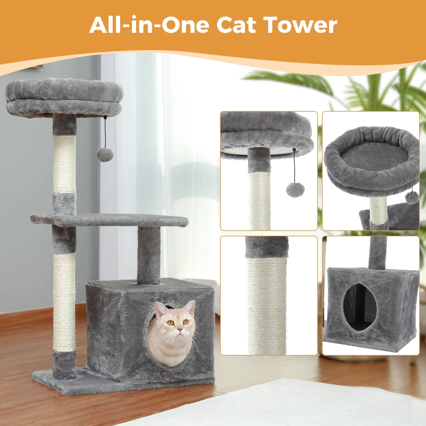 Small Cat Tree with Sisal Scratching Posts and Condo