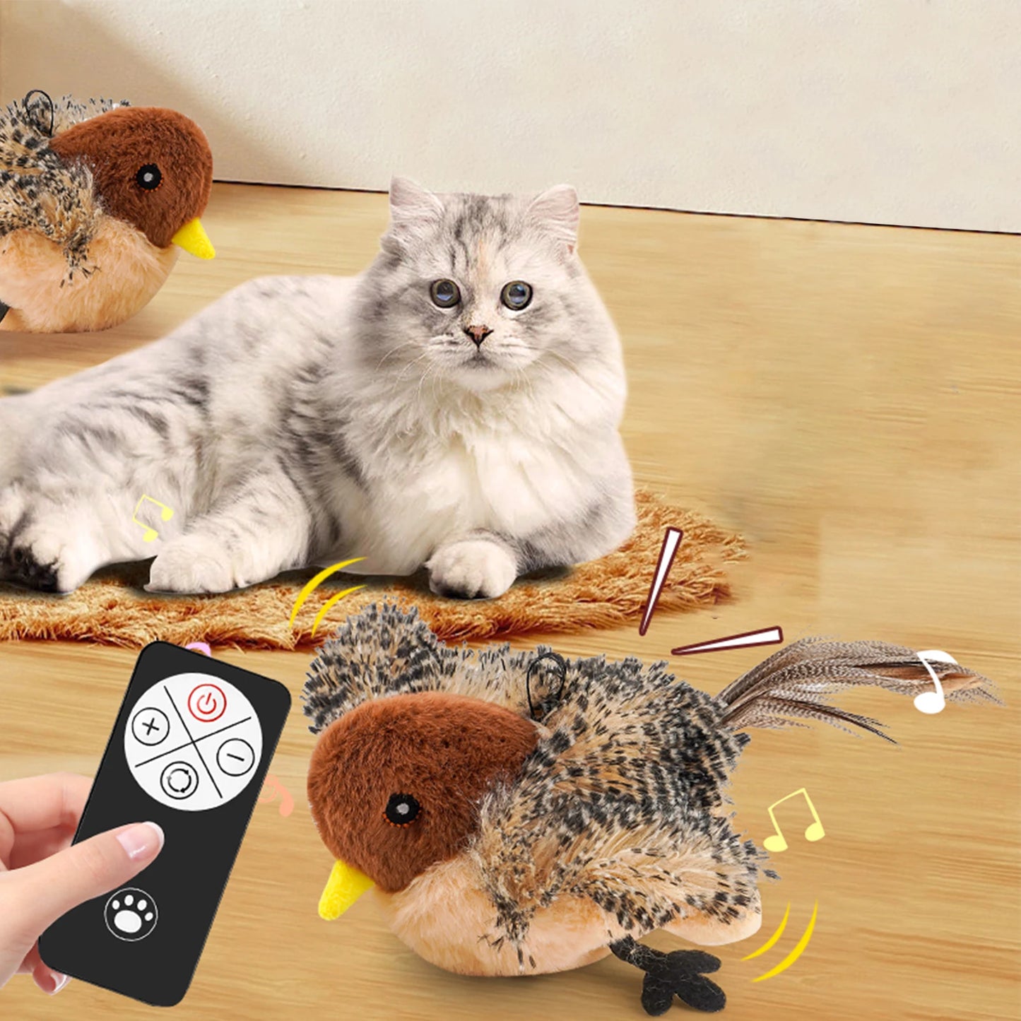 Remote Control Simulated Chirping Bird Toy For Kitten