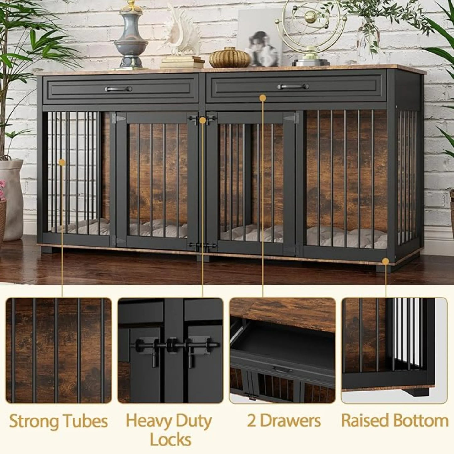 Dog Crate Furniture for Large Medium Dogs 72 Inch Wooden Kennel