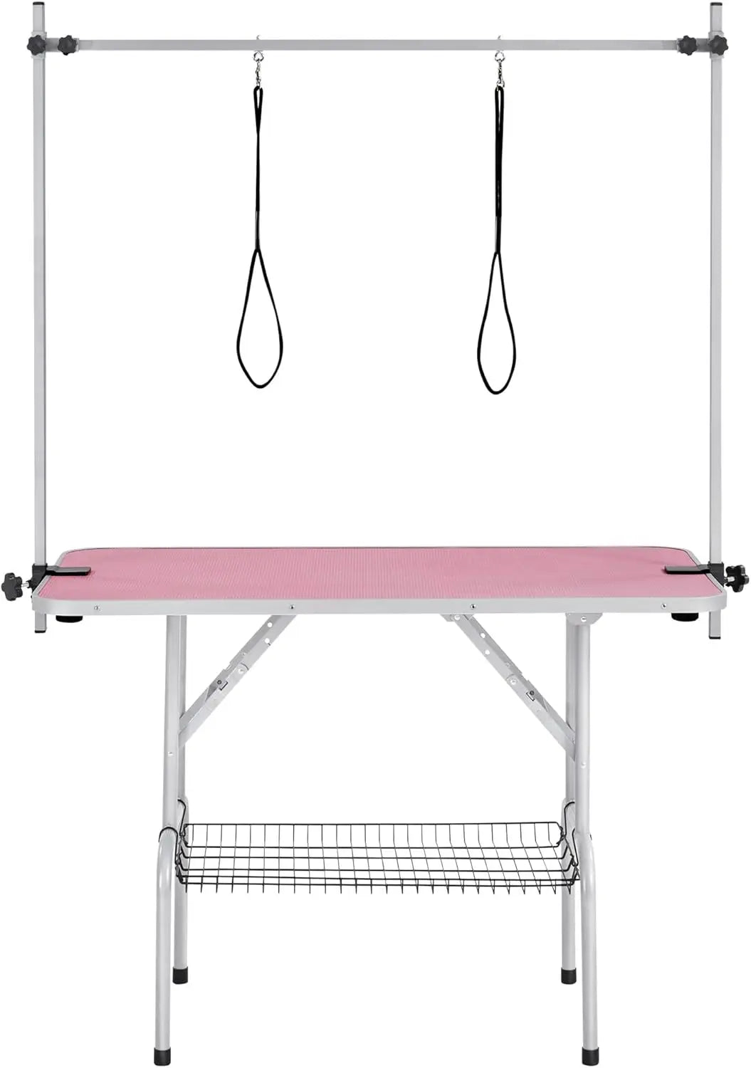 45 Inch Foldable Dog Grooming Table Pink with Adjustable Arm