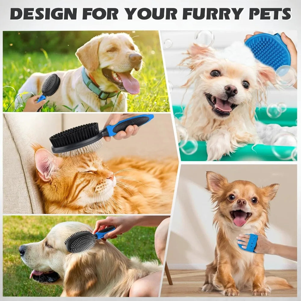 2PCS Dog Grooming Tools - Double-Sided Bath Brush Set