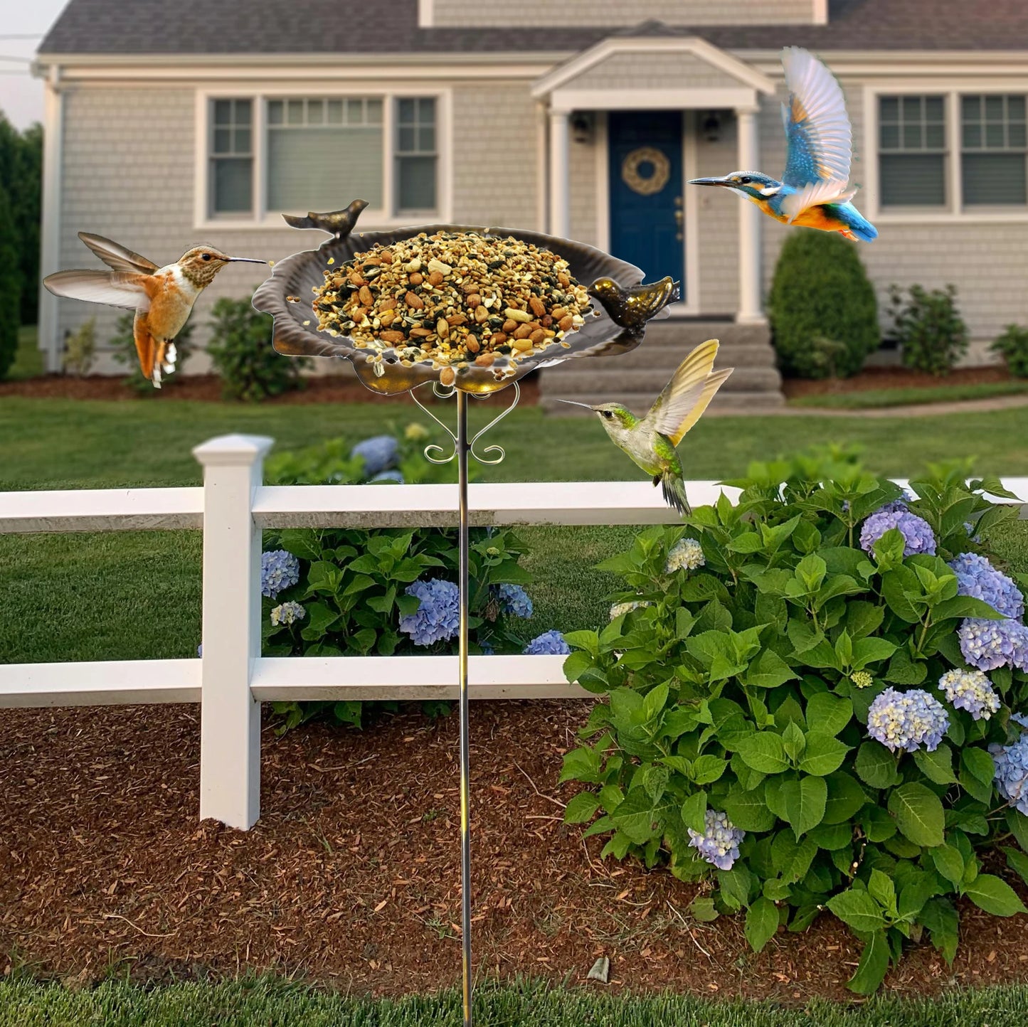 47.5" Metal Leaf-Shaped Bird Feeder Stake for Outdoor Use