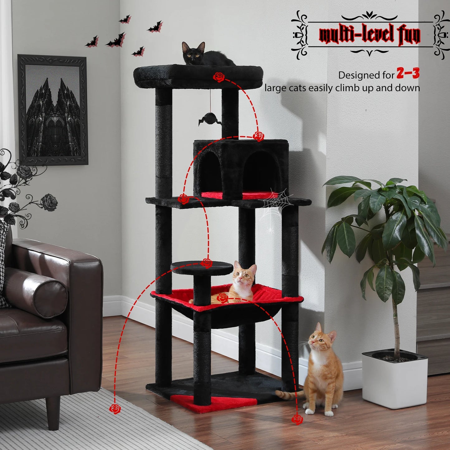 Gothic Cat Tree for Indoor Cats Tall Cat Tower with Hammock