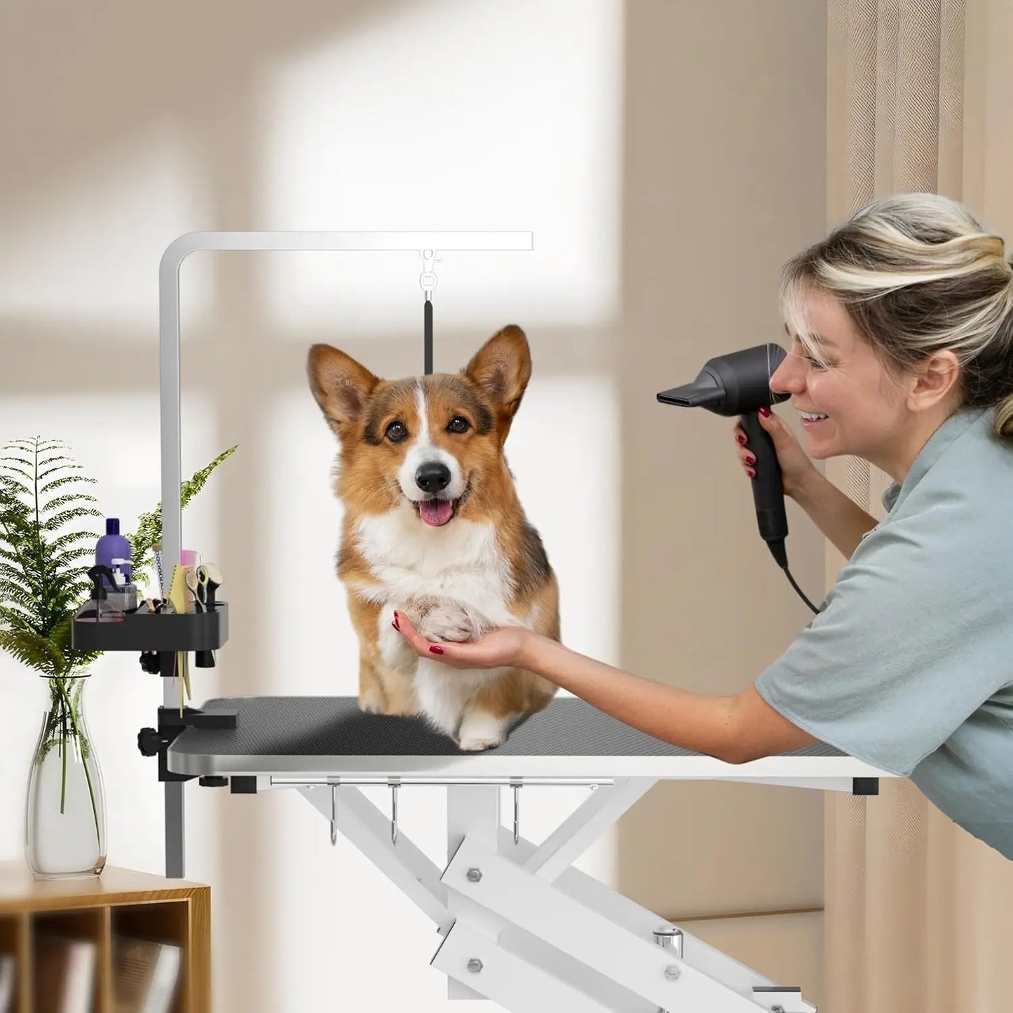 Hydraulic Pet Grooming Table w Anti-Static Top 330LBS