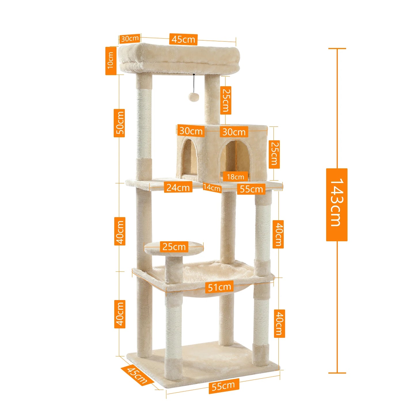 Cat Tree for Indoor Cats 5-Level Tower with Large Hammock