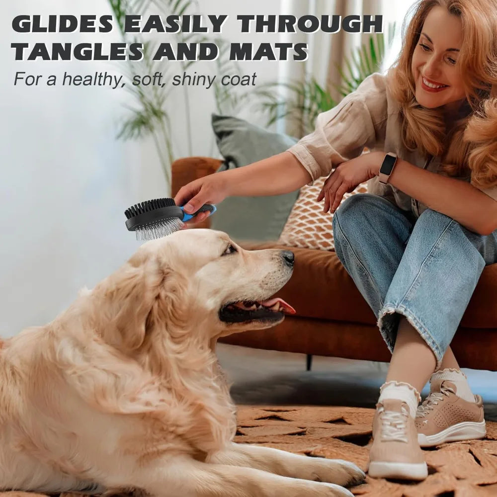 2PCS Dog Grooming Tools - Double-Sided Bath Brush Set