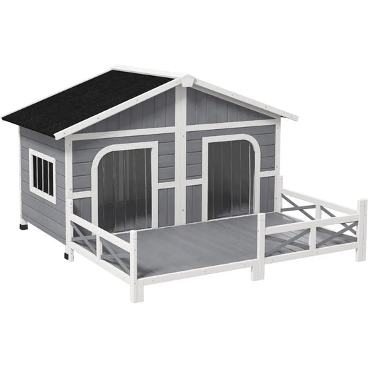 Dog House Outdoor Wooden Dog Kennel with Porch and Roof