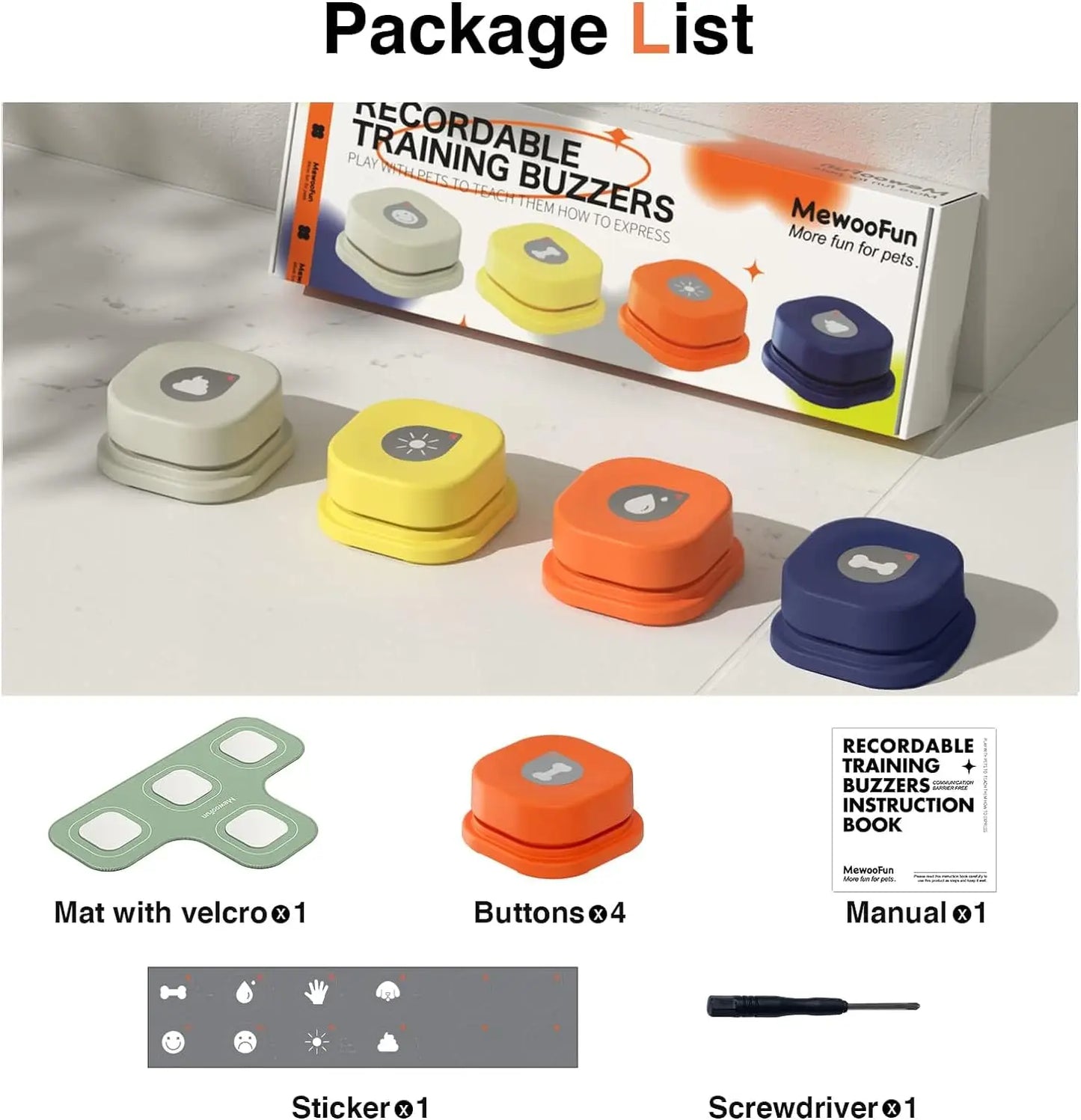 Mewoofun Dog Buttons with Rubber Mat Recordable Dog Talking Buttons Set